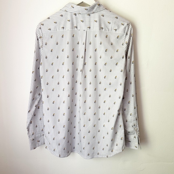 Banana Republic Dillon Grey White Stripe Button Up Shirt with Ornament Pattern S - Picture 3 of 7